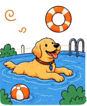 Dog swimming in a controlled pool session